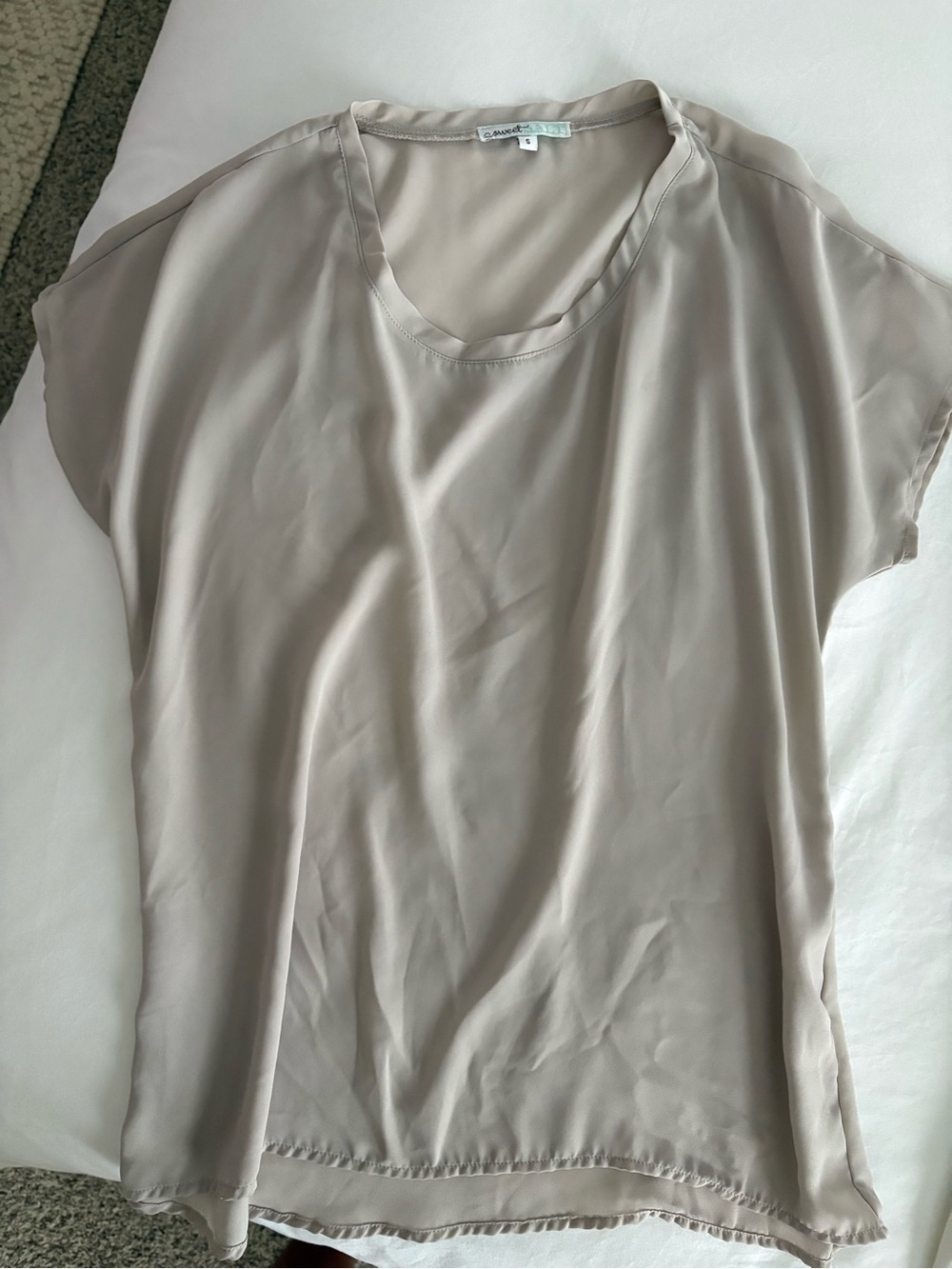 Light Taupe Short Sleeve Blouse by Equipment - Relaxed Silky Tee